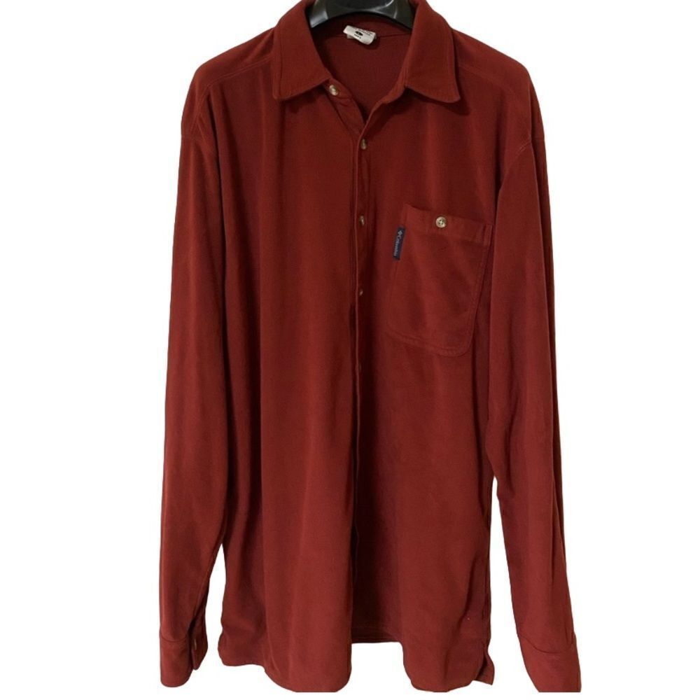 Columbia Men’s Dark Red Long Sleeve Fleece Button Down Shirt